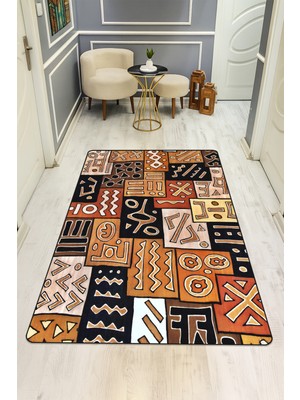 Dolce Mariee Etnik Desenli Dijital Baskı Kaymaz Taban Halı H0283