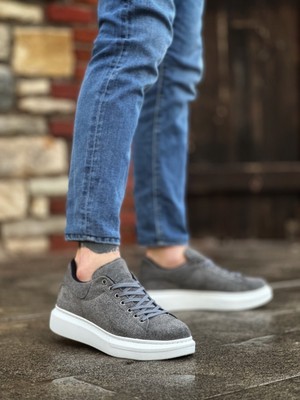 Beskar Signature BA0547  Kalın Yüksek Taban Gri Süet Bağcıklı Spor Erkek Ayakkabı