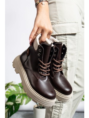 Beskar Signature Cilt Kahve Bağcıklı Yüksek Taban Kadın Bot