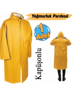 Badem10 (1 Adet) Xxl Balıkçı Denizci Yağmurluk Pardesü Kapşonlu Tek Parça Kalın Sarı Renk Beden Islak Koruma