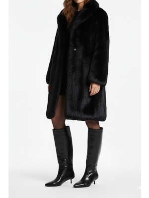 Jennifer Siyah Kısa Sivri Topuklu Içi Kürklü 4 cm Topuklu Kadın Çizme