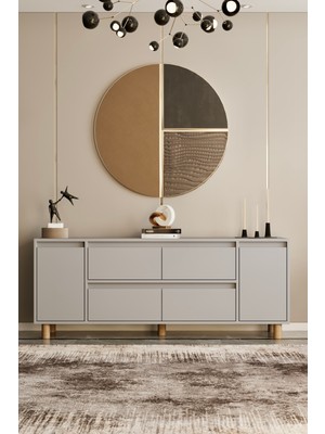 Moldesan Mila Sis gri Mdf 180 cm Raflı Kapaklı Konsol