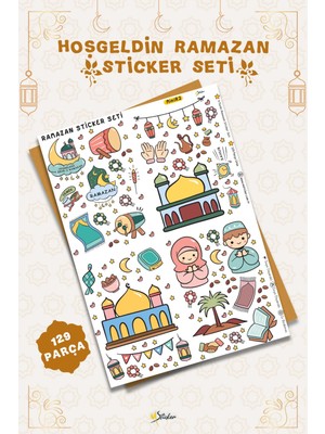 Msticker Sevimli Ramazan Figürleri Çocuk Bebek Odası Duvar Cam Dolap Kitap Mini Sticker Seti 123 Parça