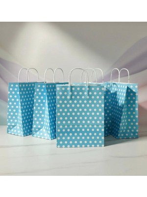 Aybaş Kağıtçılık 1.kalite 25X31 cm (10 Adet) Mavi Renk Beyaz Benekli Kraft Kağıt Çanta,hediye Poşeti,hediye Paketi