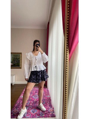 Bebe Yaka Bağlama Detay Fırfırlı Gömlek