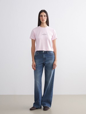 Lc Waikiki Yeni Sezon Bisiklet Yaka Baskılı Kadın Tişört