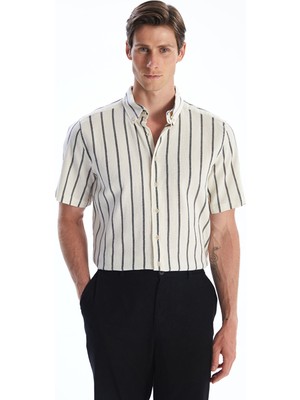 Lc Waikiki Yeni Sezon Regular Fit Kısa Kollu Çizgili Keten Görünümlü Erkek Gömlek