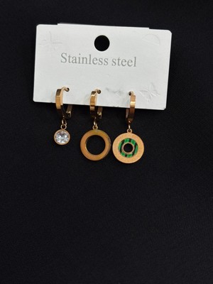 316L Çelik Rose Renk 3lü Küpe