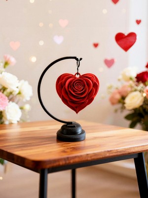 3D Baskı Dekoratif Kalp Gül – Lüks Masa Üstü Kalp Figür, Şık Hediye - Sevgililer Günü Hediyesi