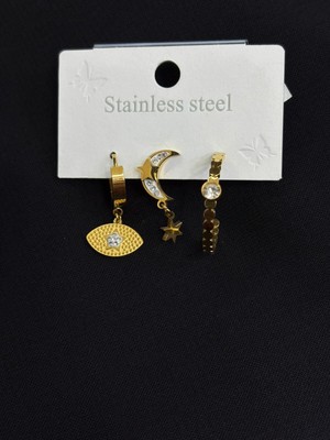 316L Çelik Gold Renk 3lü Küpe