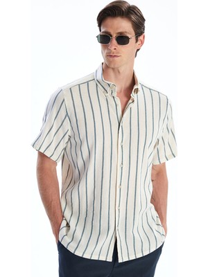 Lc Waikiki Yeni Sezon Regular Fit Kısa Kollu Çizgili Keten Görünümlü Erkek Gömlek