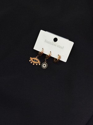 316L Çelik Rose Renk 3lü Küpe