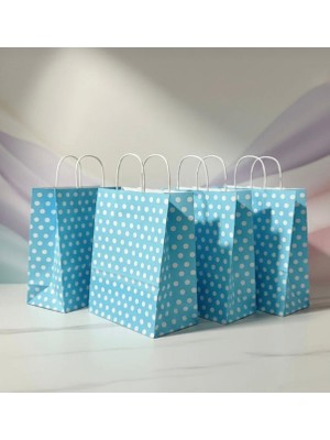 Aybaş Kağıtçılık 1.kalite 25X31 cm Büyük Boy ( 15 Adet ) Mavi Renk Beyaz Benekli Kraft Kağıt Çanta, Hediye Paketi