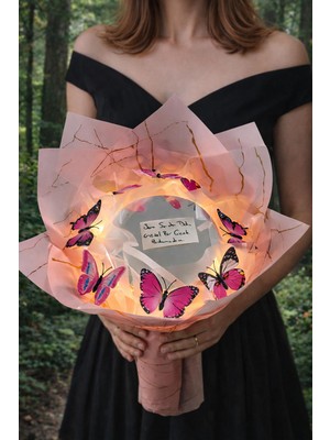 Ledli Aynalı Kelebek Buketi - Sana Senden Daha Güzel Bir Çiçek Bulamadım Aynalı Çiçek - Aynalı Buket