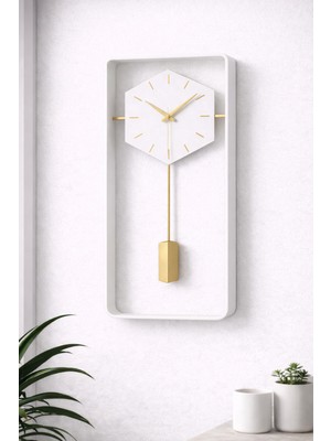 Mee Wall Art Metal Gövde Iskandinav Stil Beyaz Sarkaçlı Duvar Saati – Sessiz Mekanizma