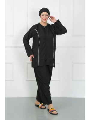 Çamaşır Kenti Büyük Beden Tesettür Büyük Mayo Siyah