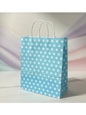 Aybaş Kağıtçılık 1.kalite 25X31 cm Büyük Boy ( 5 Adet ) Mavi Renk Beyaz Benekli Kraft Kağıt Çanta, Hediye Paketi