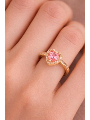 New Obsessions Paslanmaz Çelik Altın Renk Pembe Taşlı Sevgiliye Kalbim Yüzük