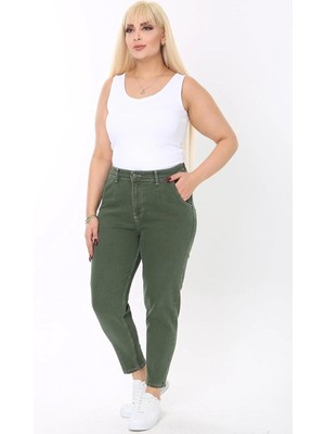 Cedy Denim Mom Fit Jean Büyük Beden Yüksek Bel Carrot Kesim Dar Paça Pileli Esnek Kot Pantolon C600