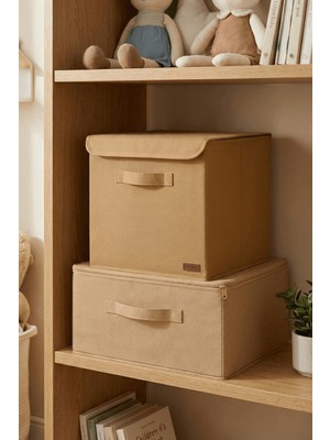 Luxway Home 1 Adet Kapaklı Kutu Bej ve 1 Adet Destekli Hurç Bej Seti Şık ve Pratik Baza Altı Düzenleme Ürünleri
