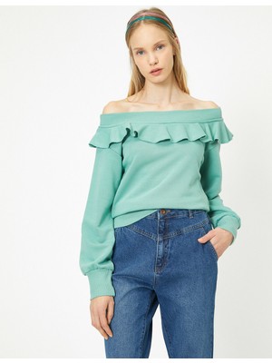 Koton Omzu Açık Fırfırlı Sweatshirt