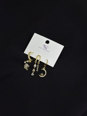 Ysx Jevelry Çelik Gold Renk 3lü Küpe