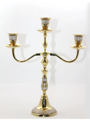 Najmaddin Pirinç Sedefli 3'lü Şamdan Model 2