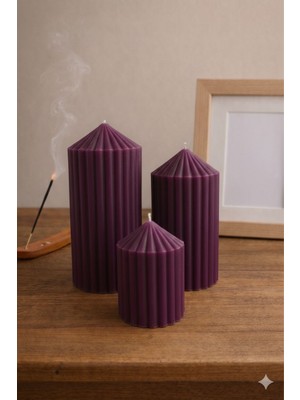 Lumus Candle 3’lü Çizgili Silindir Dekoratif Mum Set