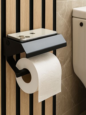 Mee Wall Art Paslanmaz Metal Tuvalet Kâğıtlığı Kapaklı Telefon Raflı (Siyah / Beyaz / Antrasit Gri Seçenekli)