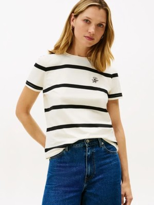 Tommy Hilfiger Th Scrıpt Reg C-Nk Ss Tee Kadın Bej T-Shirt - WW0WW47809