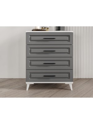 Guneystore Gözde 4 Çekmeceli Komple Mdf Antrasit - Beyaz Şifonyer