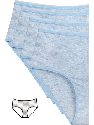 MTM My The Mall Giyim 4'lü Yeni Seri Renkli Yüksek Bel Fitilli Ribana Bato Külot Mavi