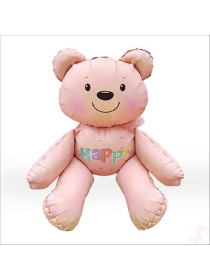Süsle Bebek ve Parti Oturan Ayıcık Folyo Balon, 54 cm x 51 cm - Pembe