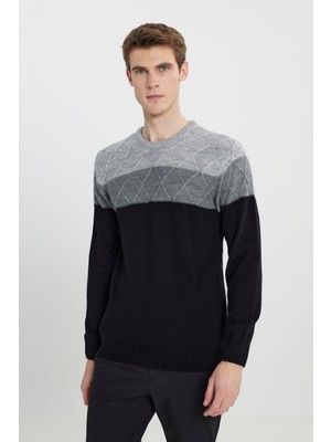 Altınyıldız Classics Standart Fit Normal Kesim Bisiklet Yaka Colorblock Desenli Triko Kazak