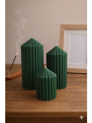 Lumus Candle 3’lü Çizgili Silindir Dekoratif Mum Set