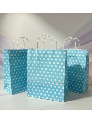 Aybaş Kağıtçılık 1.kalite 25X31 cm Büyük Boy ( 25 Adet ) Mavi Renk Beyaz Benekli Kraft Kağıt Çanta, Hediye Paketi