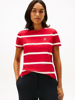 Tommy Hilfiger Th Scrıpt Reg C-Nk Ss Tee Kadın Kırmızı T-Shirt - WW0WW47809