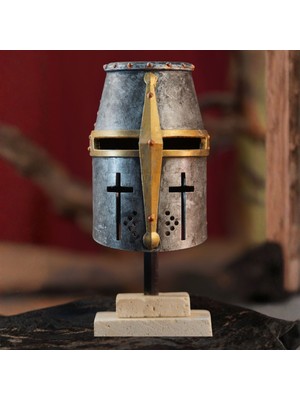 Keematee Tasarım Dekoratif Haçlı Şövalye Kask Haçlı Şövalye Miğfer Obje Biblo