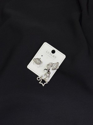 Luxury Gümüş Renk Gezegen Küpe