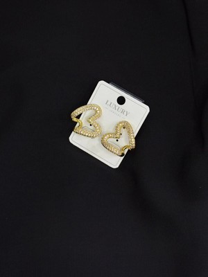 Luxury Gold Renk Zirkon Taşlı Kalp Küpe