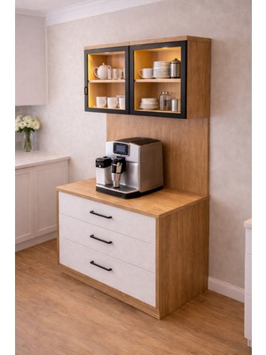 Setay Vitrinli Ünite, Liveo Kahve Köşesi, Çok Amaçlı Çekmeceli Camlı Kahve Ünitesi