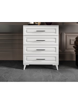 Guneystore Gözde 4 Çekmeceli Komple Mdf Beyaz Şifonyer