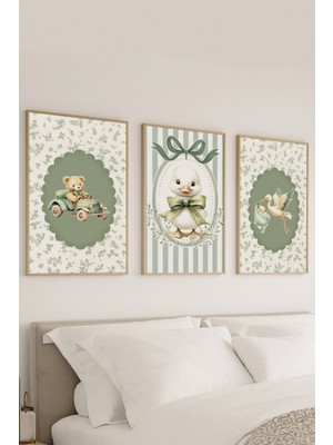 Voba Store 3 Parça Çocuk Odası Için Ördek ve Ayı Temalı Mdf Tablo Seti -142