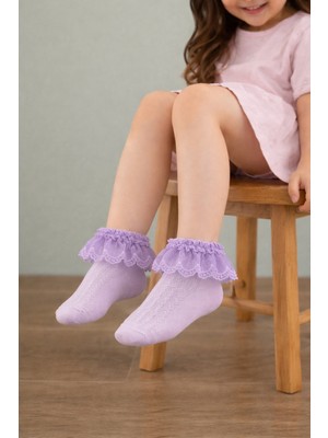 Kız Çocuk Dantel Fırfırlı Step Çorap Lila