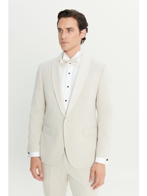 Altınyıldız Classics Pamuklu Slim Fit Dar Kesim Çıkma Şal Yaka Kapak Ceplii Damatlık Smokin Takım
