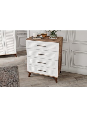 Guneystore Paris 4 Çekmeceli Komple Mdf Atlantik Çam Beyaz Şifonyer