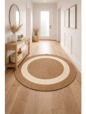 Halımax Salda JUT05 Hasır Çift Taraflı Yıkanabilir Jüt Kilim Mutfak Banyo Koridor Halısı Yuvarlak Jüt Halı