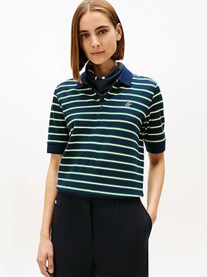 Tommy Hilfiger Th Scrıpt Lyocell Zıp Ss Polo Kadın Yeşil T-Shirt - WW0WW47853
