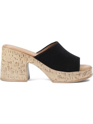 Celal Gültekin Kadın Siyah Yüksek Kalın Topuklu Süet Deri Terlik