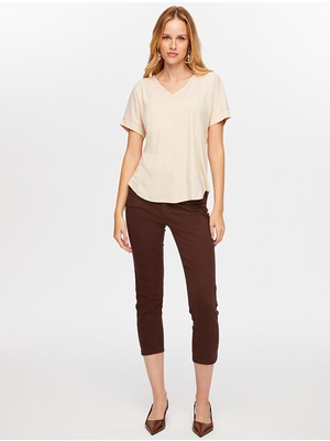 Faik Sönmez Relax Toka Detaylı Modallı V Yaka Örme Bluz W26BLZ031